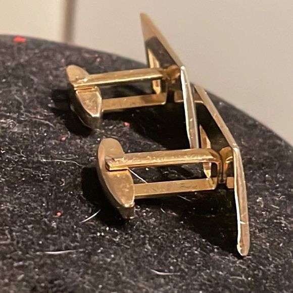 Vintage 1950s MCM Art Deco Fosters mixed metal gold tone whale back cuff links - Picture 9 of 15